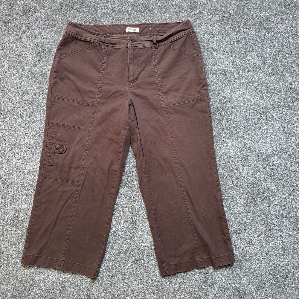 ST JOHN'S BAY Strech Brown Stitch Mid-Rise Front Zip Crop Pants Capris Sz 14 Y2K